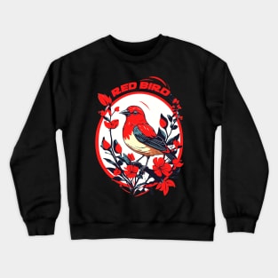 Red Bird and Flowers Design Crewneck Sweatshirt